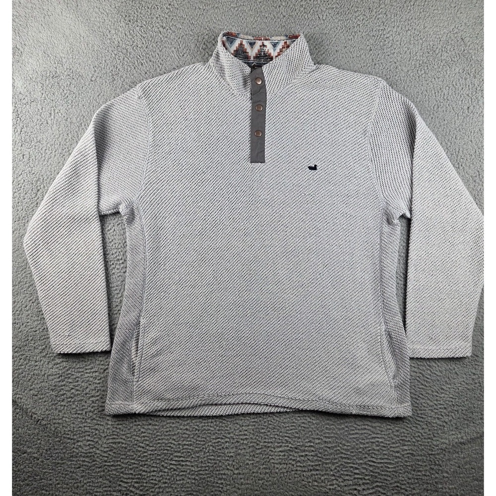 Southern Marsh Pawleys Rope Sweater‎ Mens XL Gray Pullover Mock Neck Snap